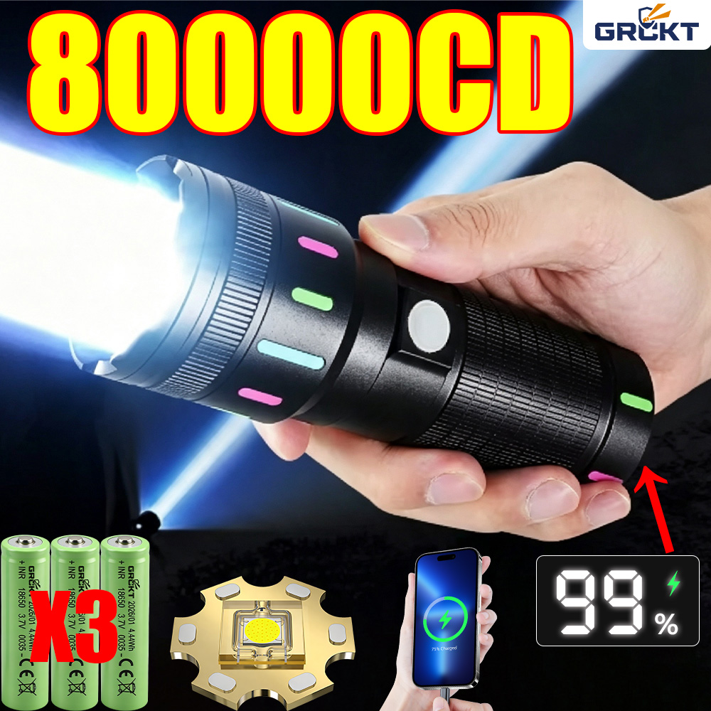 Tactical Flashlight Rechargeable - 80000CD En Güçlü LED El Feneri